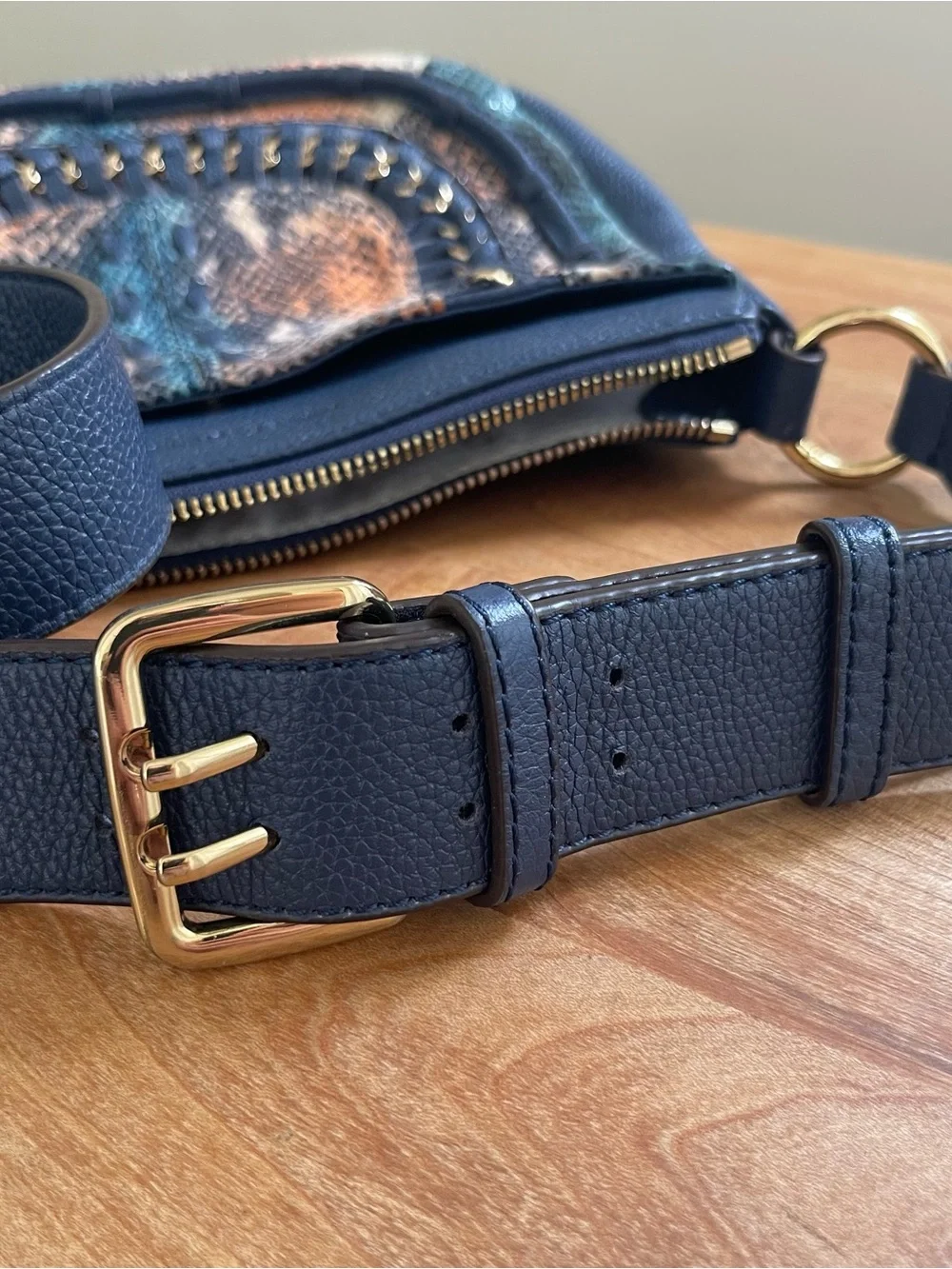 Aimee Kestenberg Blue Leather Crossbody Purse Snakeskin Gold Chain Boho Western